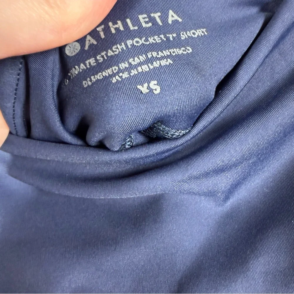 Athleta Dark Blue Ultimate Stash Pocket 7”‎ Bike Shorts